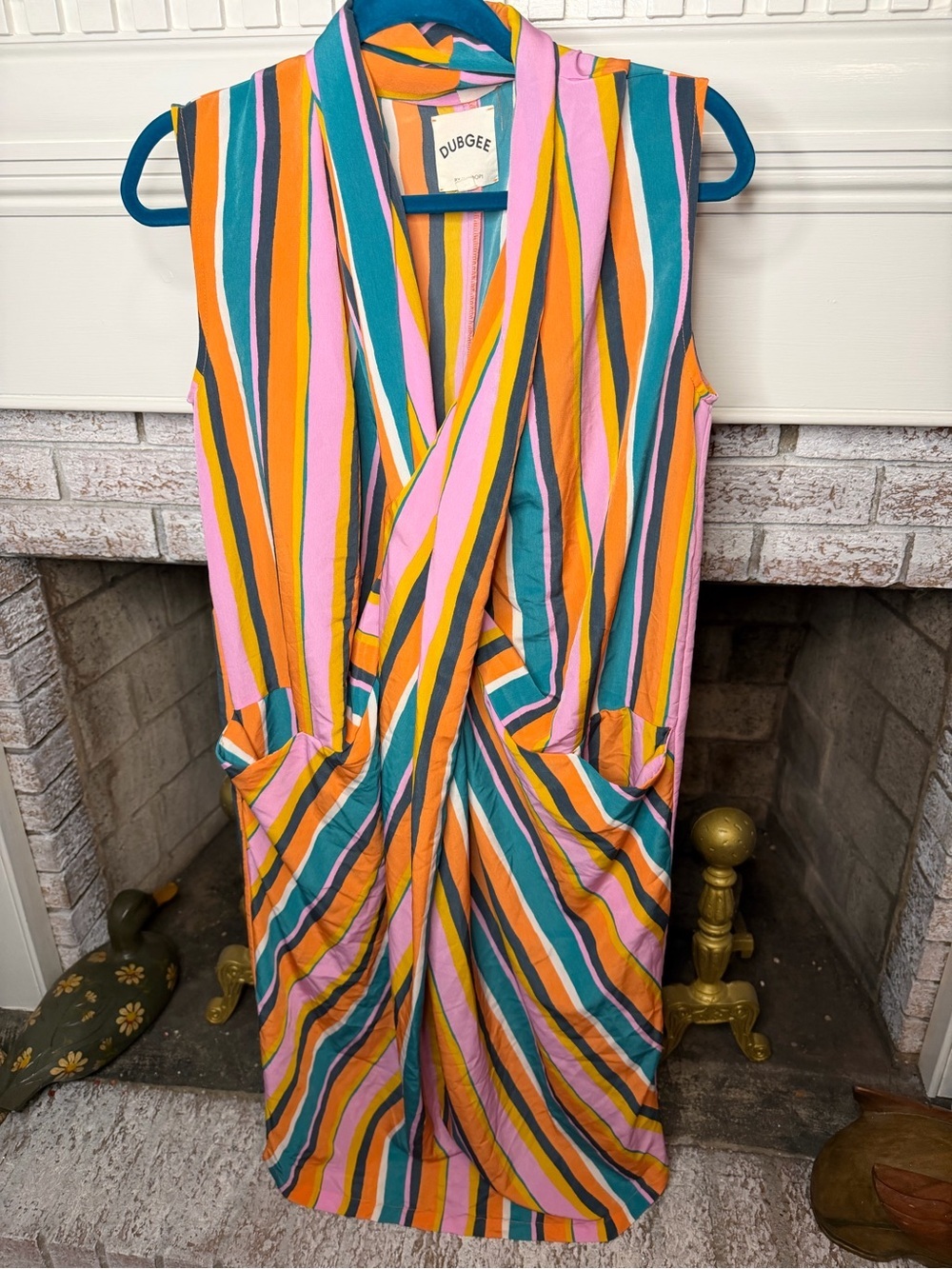 Dubgee by Whoopi Colorful Striped Twist Front Midi Dress Small